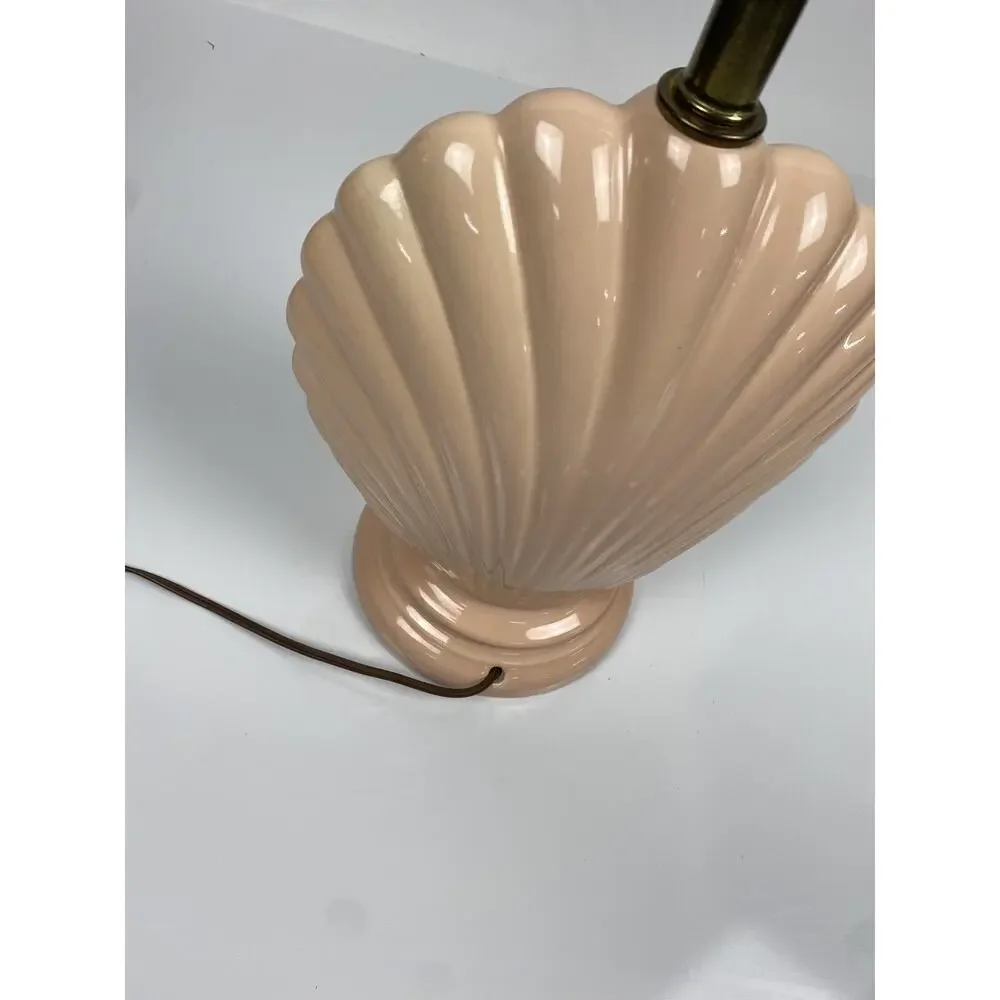 Vtg Hollywood Regency Art Deco Ceramic Clam Shell Lamp MCM Beach Peach Pink - Picture 7 of 10